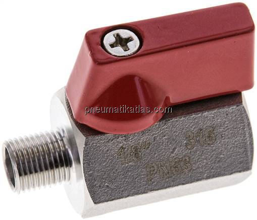 Edelstahl-Minikugelhahn G 1/8" Innengewinde / Außengewinde, PN 63