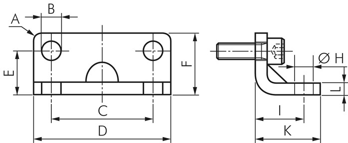 Zeichnung: Fußbefestigung für Kompaktzylinder, vor
