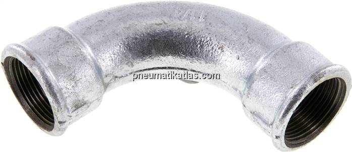 90°-Bogen Rp 1-1/4" (IG), lang Typ 2/G1, Temperguss verzinkt