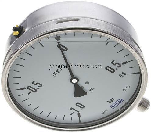 Chemie-Glycerin-Manometer senkrecht,160mm, -1 bis 0,6 bar