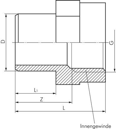 Zeichnung: Verbinder mit Klebenippel & Innengewind