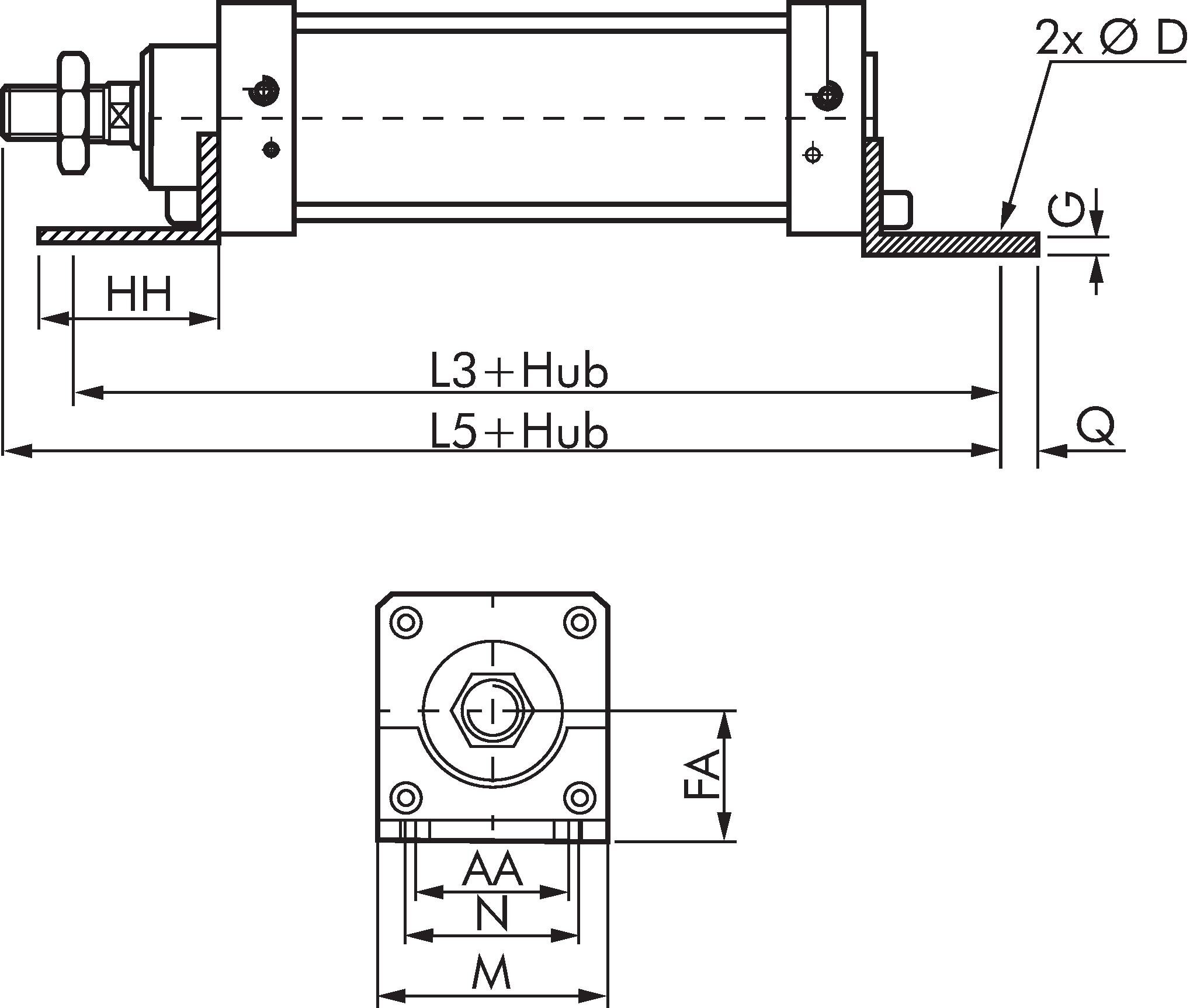 Zeichnung: Fußbefestigung (vorn oder hinten)