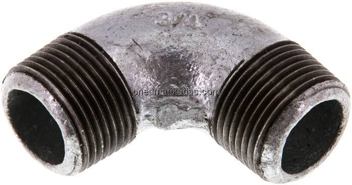 90°-Winkel R 3/4" (AG), Temperguss verzinkt