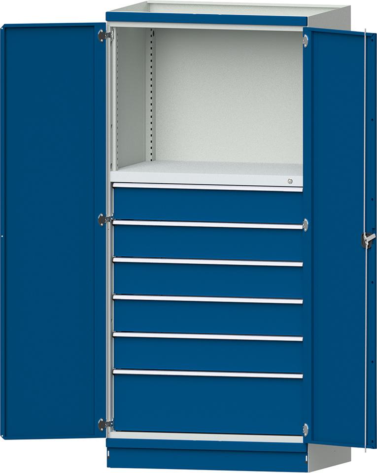 Modulschrank Modell 4003 B1015xT720xH2200mm RAL 7035/5012 6 Schubladen