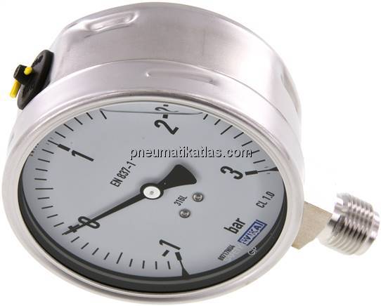 Chemie-Glycerin-Manometer senkrecht,100mm, -1 bis 3 bar