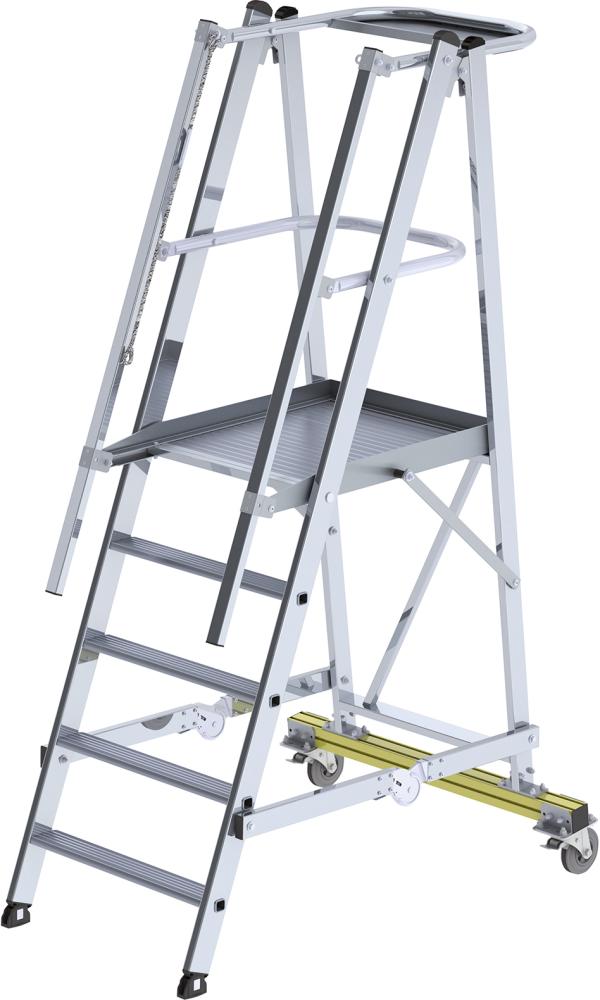 Alu-Podestleiter 5 Stufen mit Handlauf Podesthöhe 1,15 m Arbeitshöhe bis 3,15 m