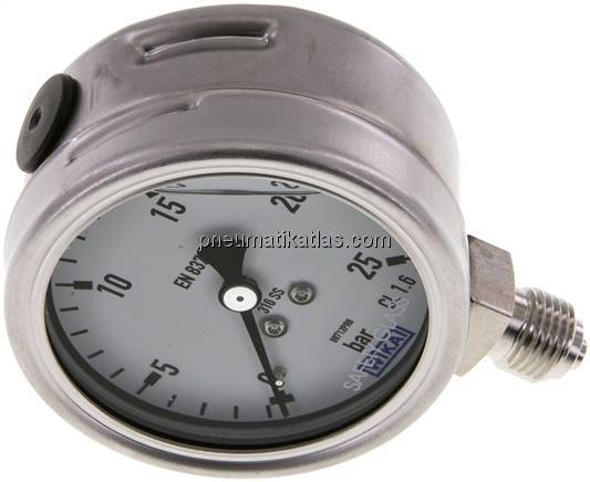 Chemie-Glycerin-Manometer senkrecht, 63mm, 0 - 25 bar