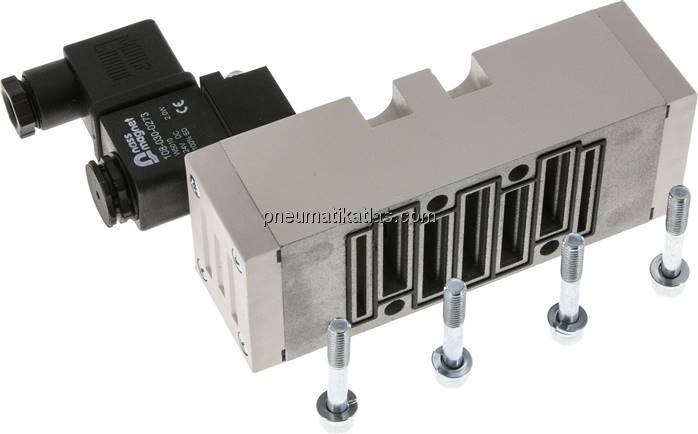 ISO-Ventil (Größe 2), 5/2-Wege, Federrückstellung, 230 V AC