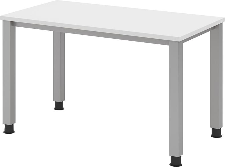 Schreibtisch 4 Fuß eckig B 120 x T 67 cm Weiß/silber man. Stufenlos verstellb.