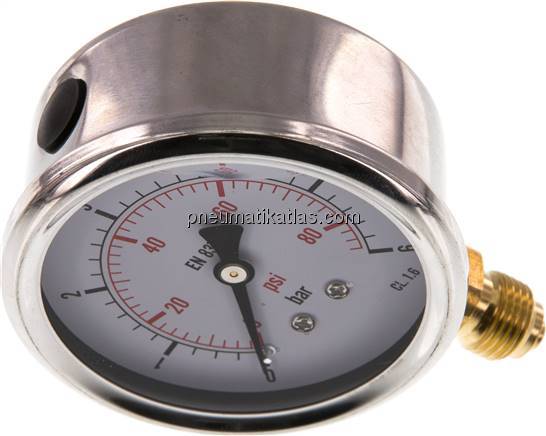 Glycerin-Manometer senkrecht (CrNi/Ms), 63mm, 0 - 6 bar