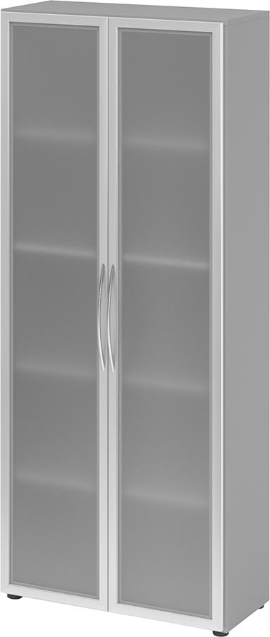 Glastürenschrank , 5 OH K: Grau/F:Rahm. Silb./MG 80x34,9x188 cm (BxTxH) 4200 BM