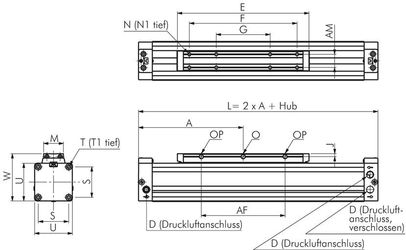 Zeichnung: Kolbenstangenloser Standardzylinder