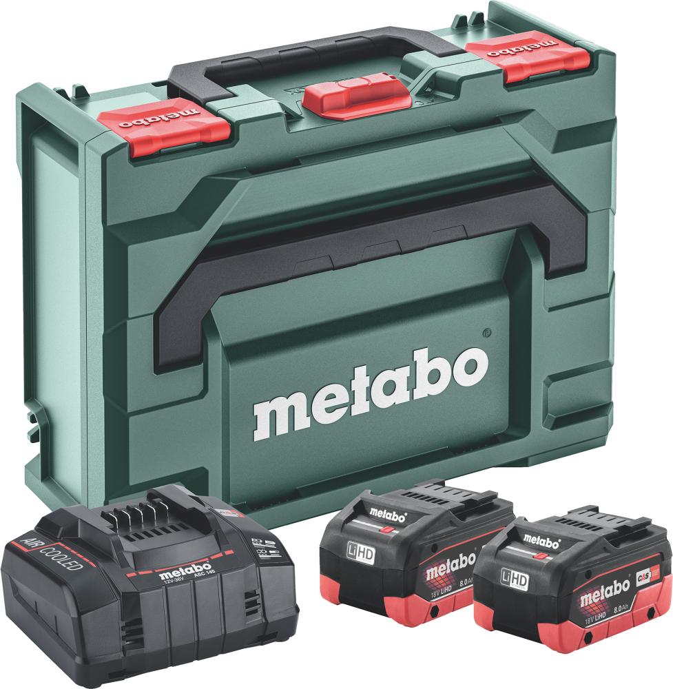Akku-Starter Set LiHD 18,0 V 2 x 8,0 Ah Metabo Ladegerät ASC 145 metaBOX