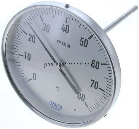 Bimetallthermometer, waagerecht D160/0 bis +80°C/200mm