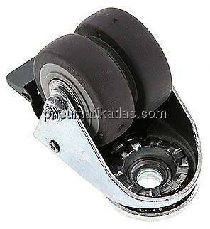 Apparate-Doppelrolle, Rückenloch 10,2 mm, Lenkrolle mit Totalfeststeller, 50mm