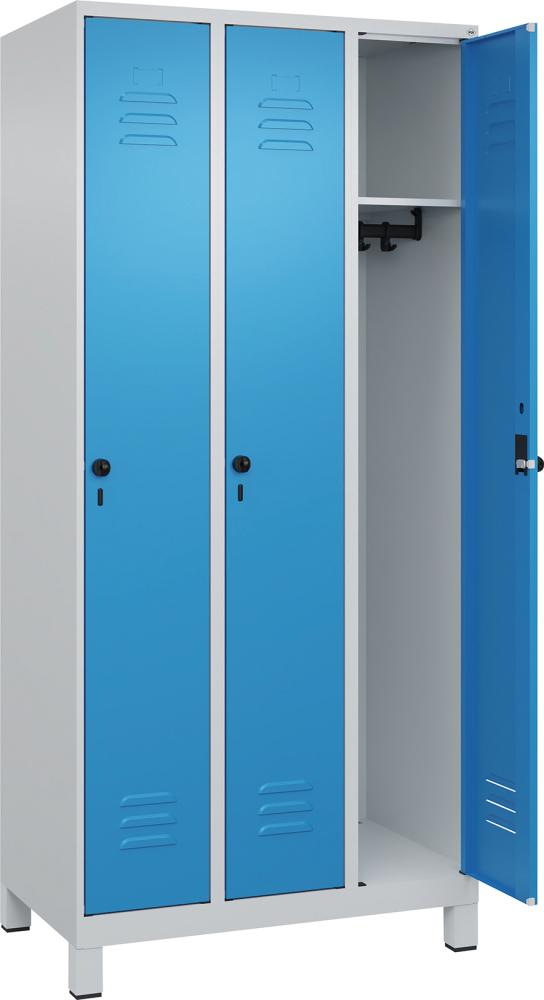 Garderobenschrank m.FüßenB900xT500xH1950 Korpus RAL 7035 LichtgrauTüren RAL 5012 Lichtblau
