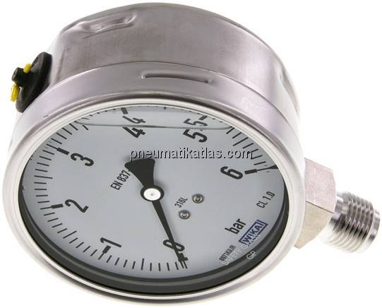 Chemie-Glycerin-Manometer senkrecht,100mm, 0 - 6 bar