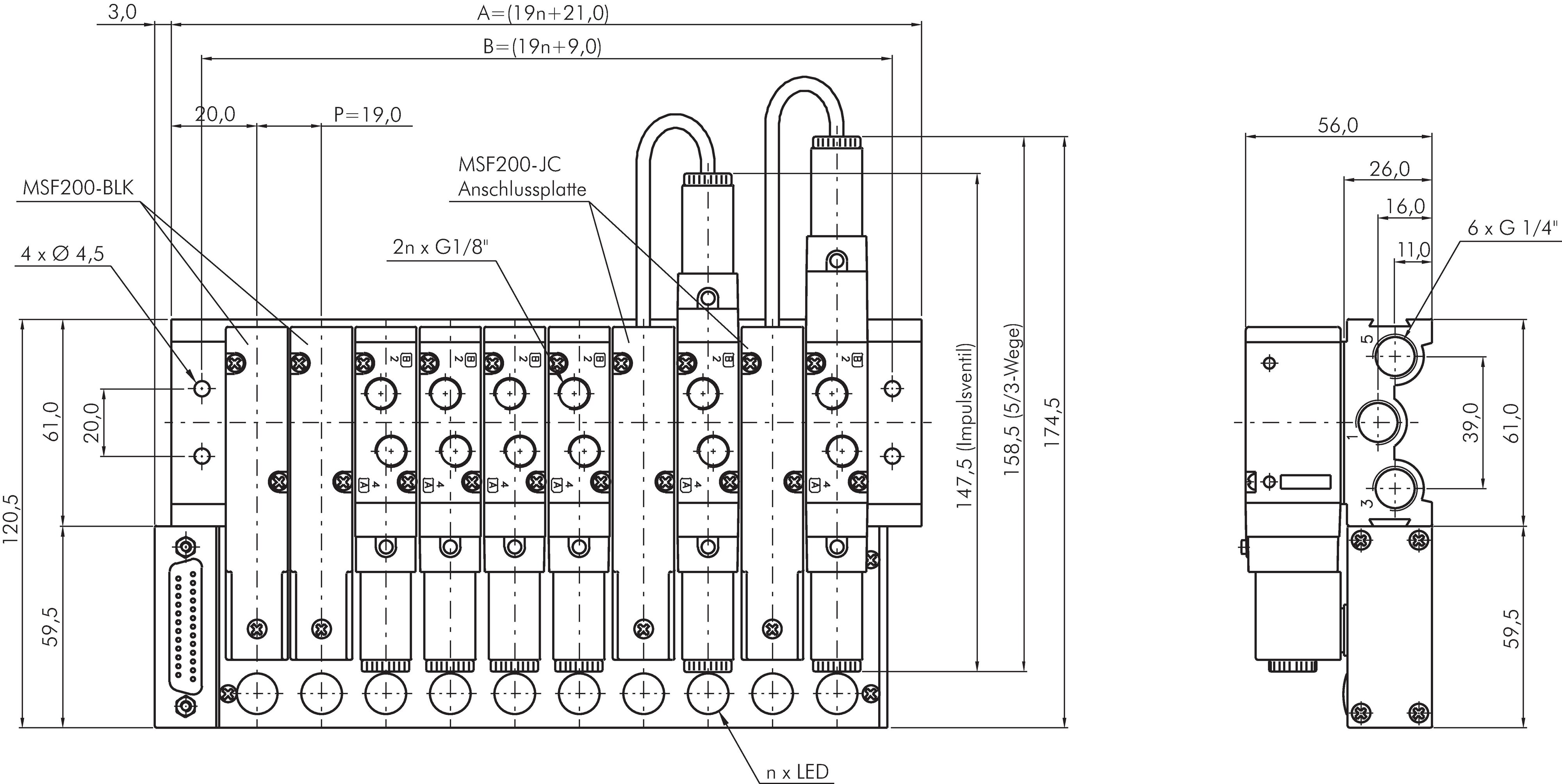 Zeichnung: komplett aufgebautes Ventilterminal