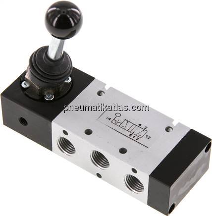 5/2-Wege Handhebelventil, Raste, G 1/4"