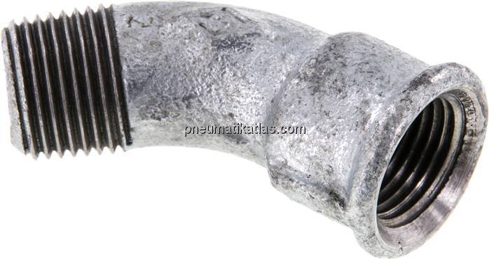 45°-Bogen Rp 1/2"(IG)-R 1/2"(AG), Temperguss verzinkt