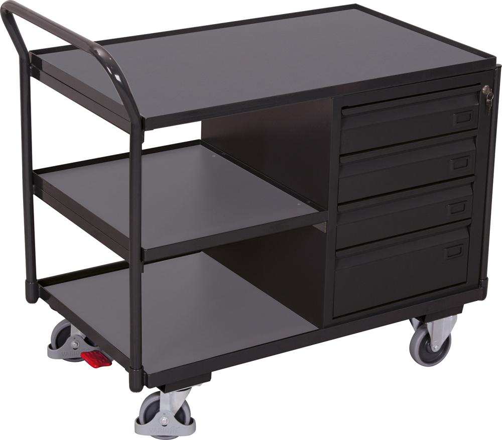 Tischwagen 250kg B1125xT625xH1010mm RAL 7035/7016 4 Schubladen,3Ladeflächen