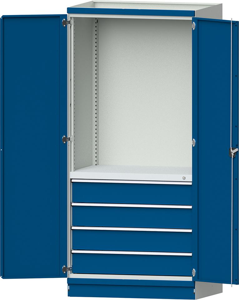 Modulschrank Modell 2409 B1015xT720xH2200mm RAL 7035/5012 mit Türen 4 Schubladen