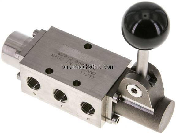 5/2-Wege-Handhebelventil, G 1/4", Federrückstellung