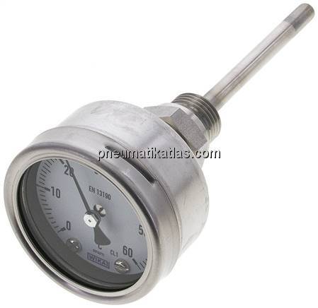 Bimetallthermometer, waagerecht D63/0 bis +60°C/100mm