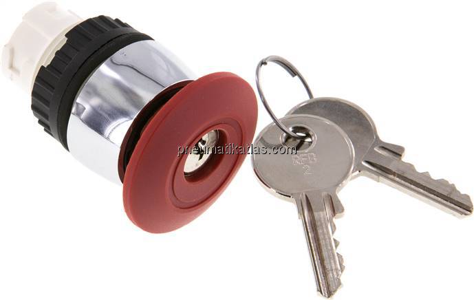 Betätigeraufsatz 22mm, Not-Aus-Taster, mit 2 Schlüsseln (gleichschließend) (rot)