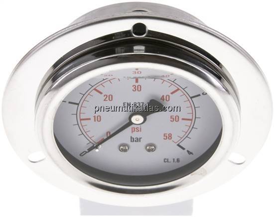Glycerin-Einbaumanometer,Frontring, 63mm, 0 - 4 bar
