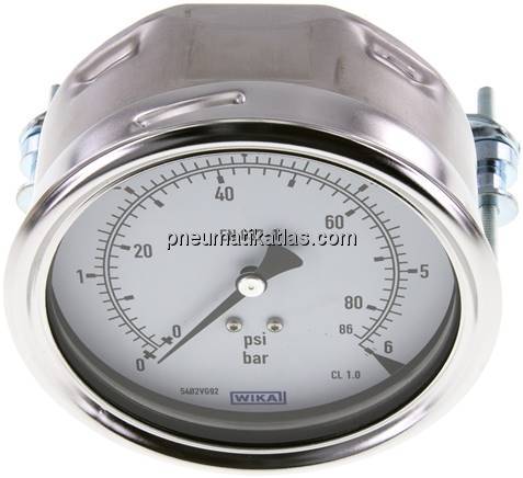 Einbaumanometer, 3-kant-Frontring, 100mm, 0 - 6 bar