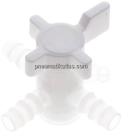 3-Wege Labor-Schlauchhahn (PVDF), 10 mm, T-Bohrung