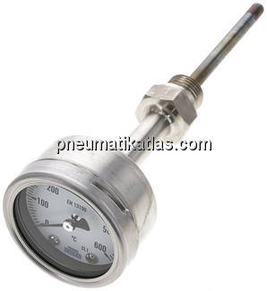 Bimetallthermometer, waagerecht D63/0 bis +600°C/100mm