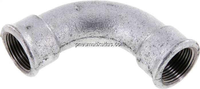 90°-Bogen Rp 1" (IG), lang Typ 2/G1, Temperguss verzinkt