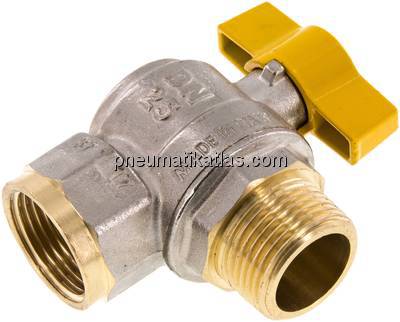 Messing-Winkelkugelhahn, DVGW, R 1" / Rp 1", -0,9 bis 40bar