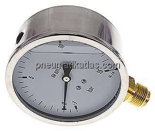 Glycerin-Manometer senkrecht (CrNi/Ms),100mm, -1 bis 15 bar