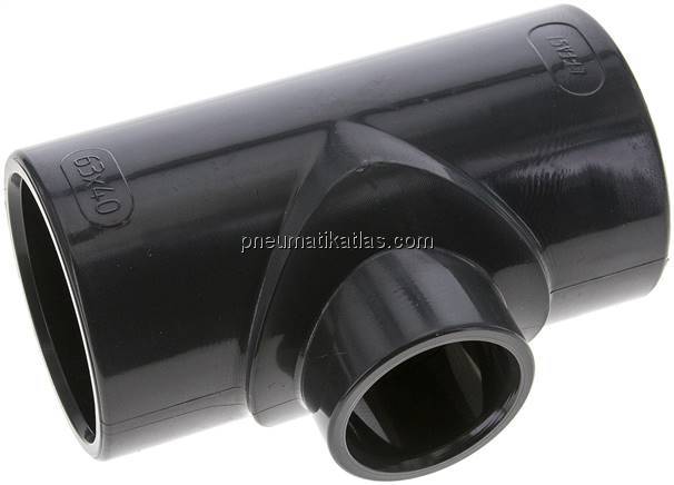 Klebemuffen-T-Stück, reduziert, PVC-U, 63x40x63mm