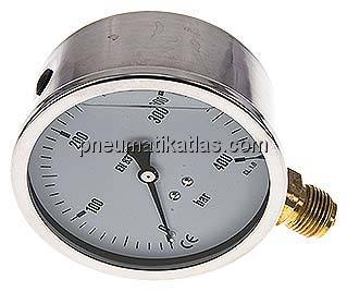 Glycerin-Manometer senkrecht (CrNi/Ms),100mm, 0 - 400 bar