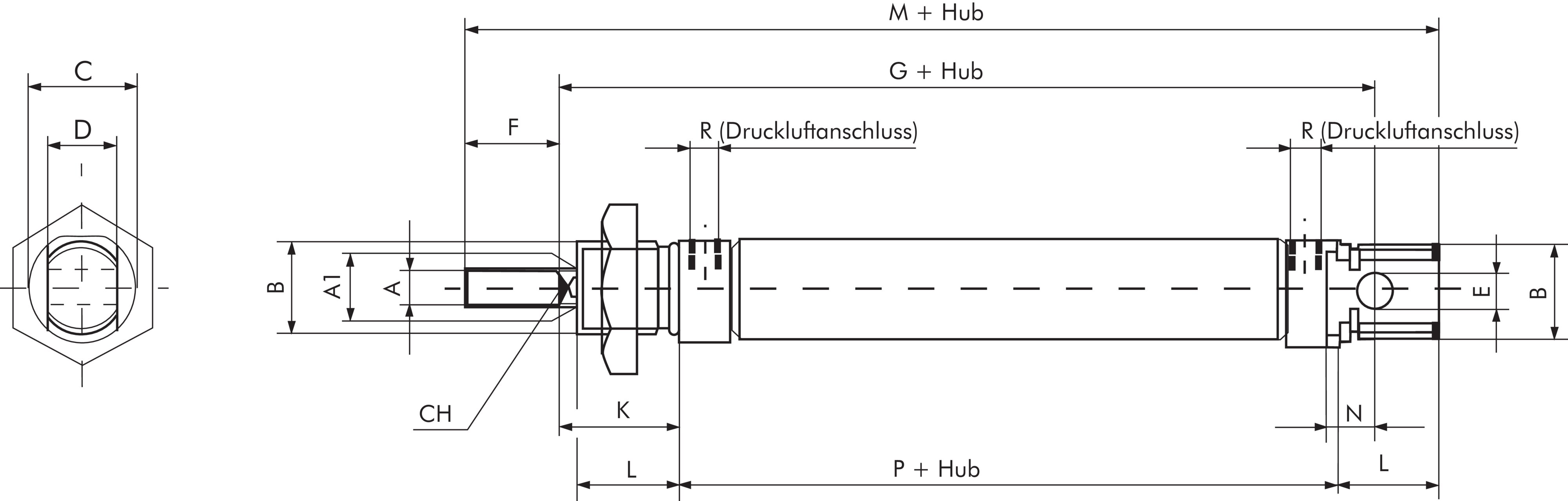 Zeichnung: Rundzylinder ISO 6432