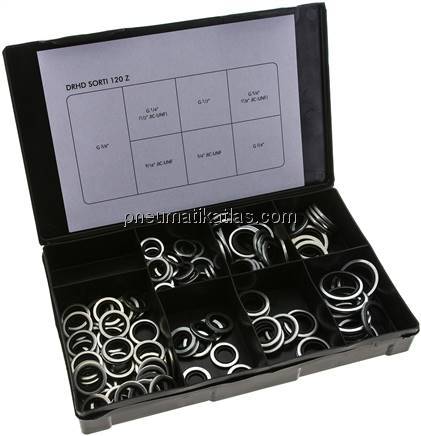 Hydraulik-Dichtring-Sortiment, 5 Abmessungen von G 1/4" bis G 3/4" und 4 Abmessu