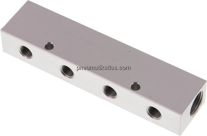 Verteilerleiste 2x G 3/8"-4x G 1/8", Aluminium eloxiert
