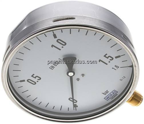 Manometer senkrecht (CrNi/Ms), 160mm, 0 - 1,6 bar