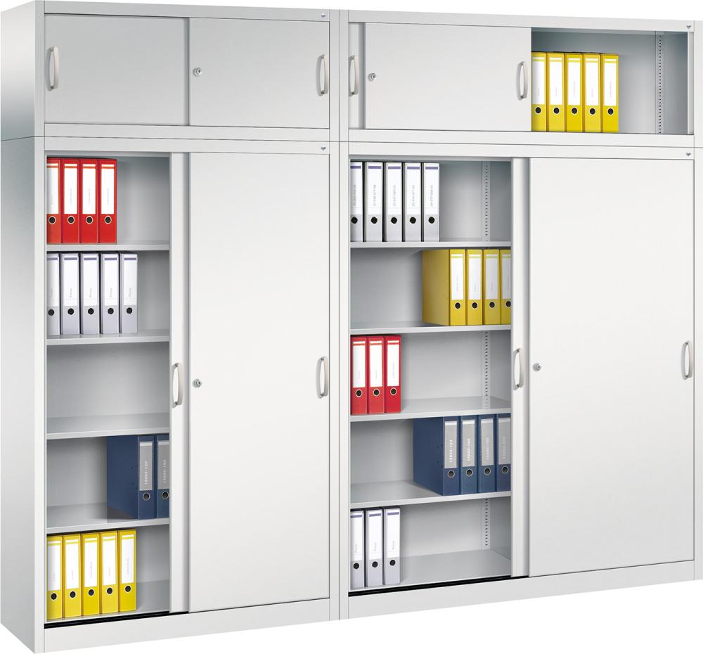 Aufsatzschrank B1600xT500xH790 mm RAL 7035 2 Fachböden mit Schiebetüren CP