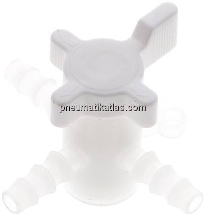 3-Wege Labor-Schlauchhahn (PVDF), 6 (1/4") mm, T-Bohrung