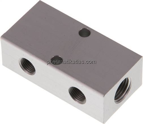 Verteilerleiste 2x G 1/4"-2x G 1/8", Aluminium eloxiert