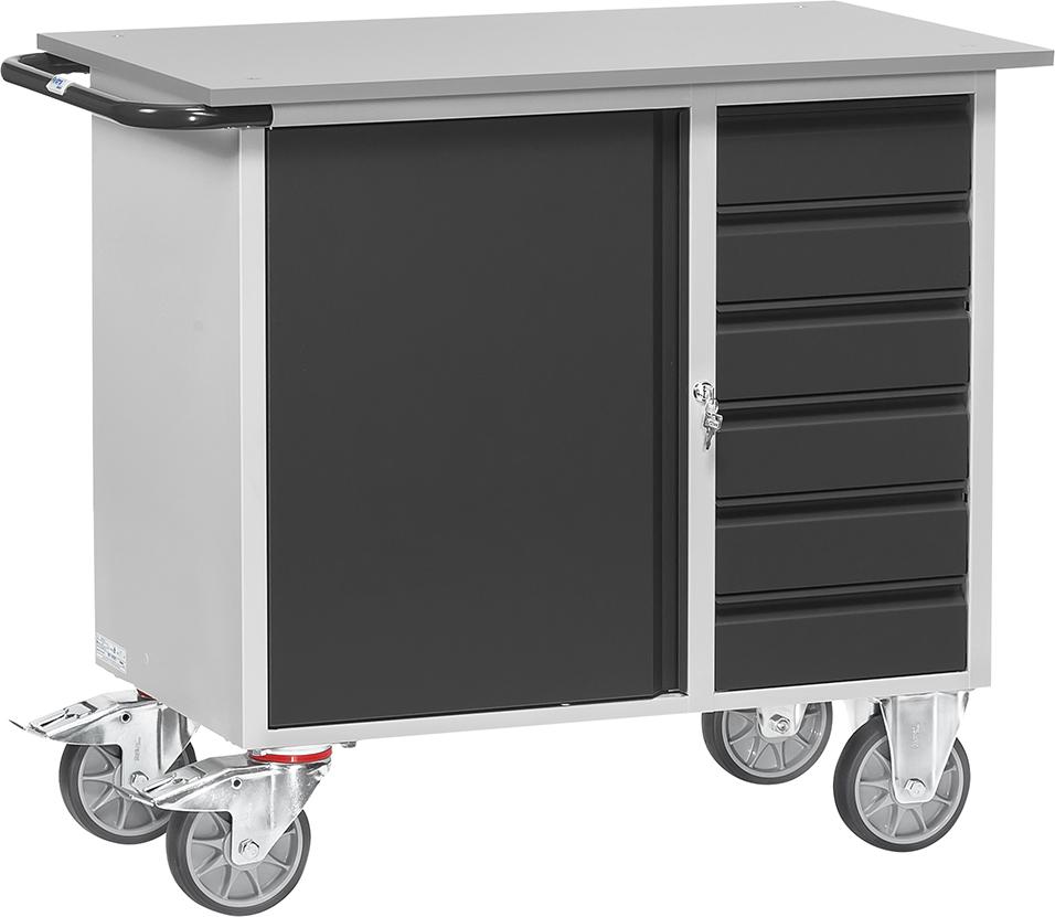 Werkstattwagen B1080xT590xH915mm RAL 7035/7016 6 Schubladen, 1 Schrank