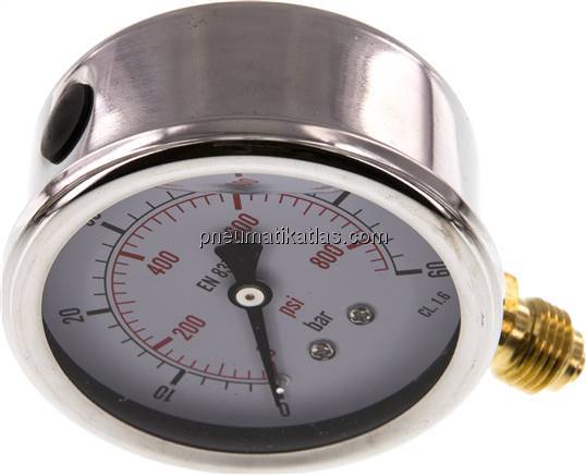 Glycerin-Manometer senkrecht (CrNi/Ms), 63mm, 0 - 60 bar