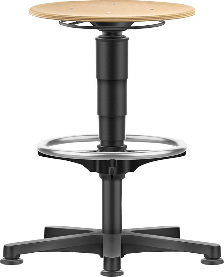 Drehhocker Holz Rundsitz Sitzhöhe 530 - 750 mm mit Gleiter und Fußring