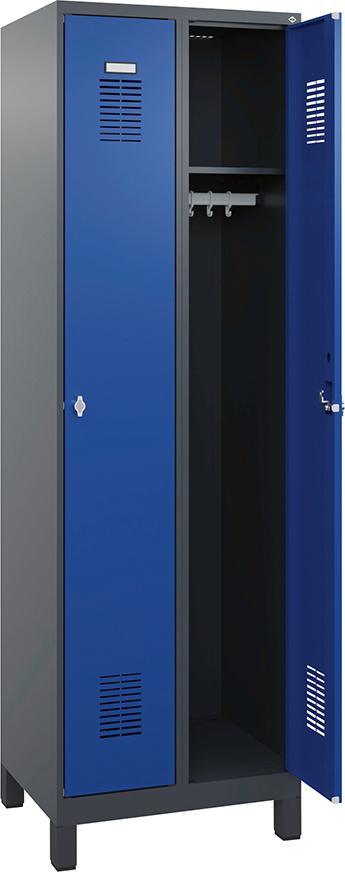 Garderobenschrank FORUM 2 Abteile RAL 7016/5010 Füße 7035 mit Füßen Selbstmontage