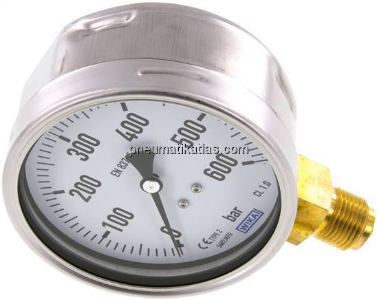 Manometer senkrecht (CrNi/Ms), 100mm, 0 - 600 bar
